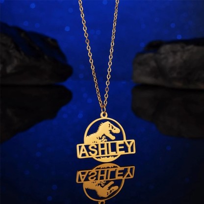 Personalized Dinosaur Name Necklace Circle Pendant for Men Boys-silviax