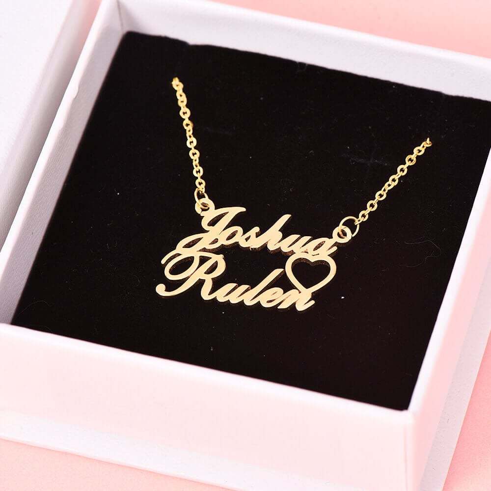 Two Name Heart Nameplate Pendant Personalized Custom Gold Plated Name Necklace-silviax