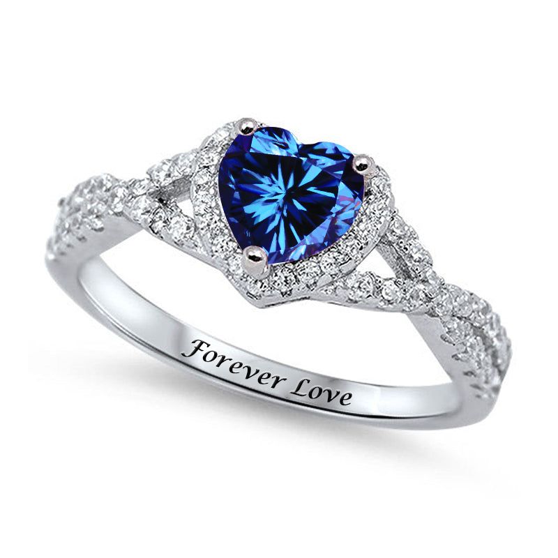 Sterling Silver Moissanite Heart Clear Promise Ring Personalized Engraved Ring-silviax