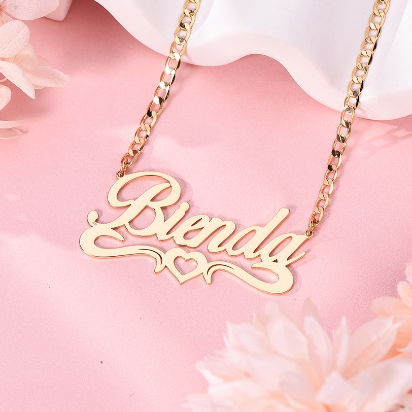 Hollow Heart Name Necklace Personalized Custom Gold Plated Women Gift-silviax