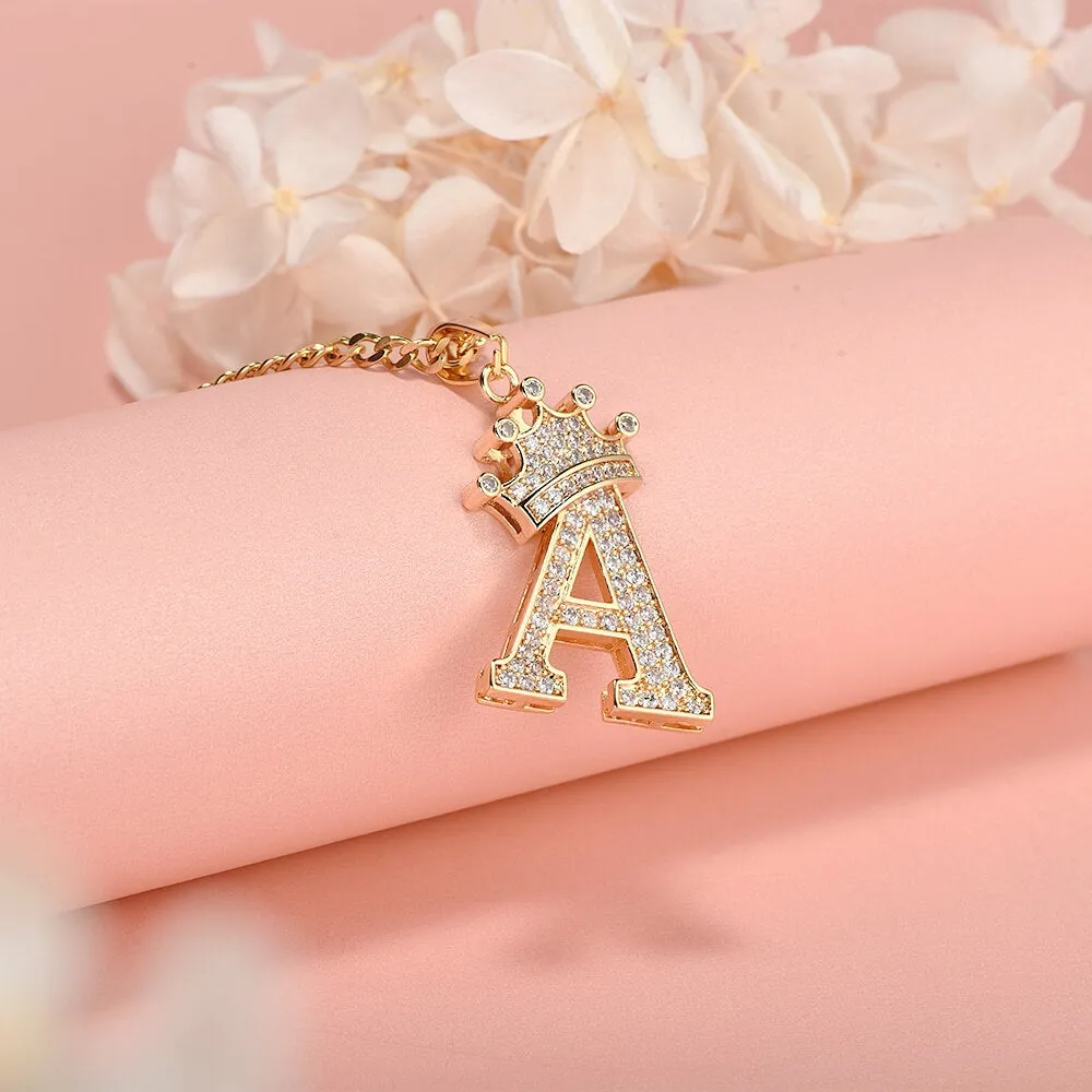 Double Layer Name Necklace Crown Initial Necklace And Name Earrings With Heart Personalized Jewelry Set