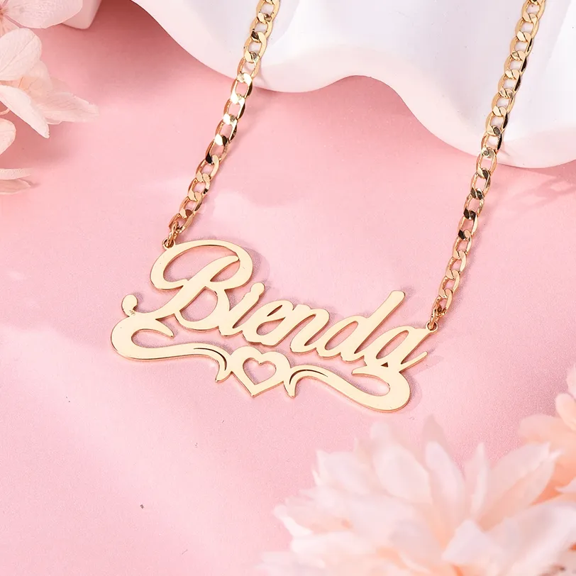 Personalized Heart Name Necklace And Pink Crystal Necklace