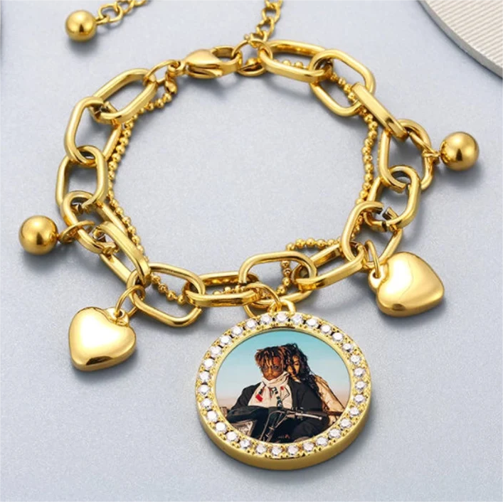 Multilayer Drop Heart Personalized Custom Photo Medallions Bracelet-silviax
