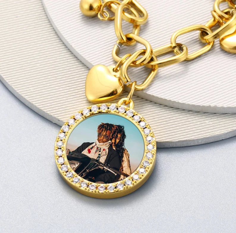 Multilayer Drop Heart Personalized Custom Photo Medallions Bracelet-silviax