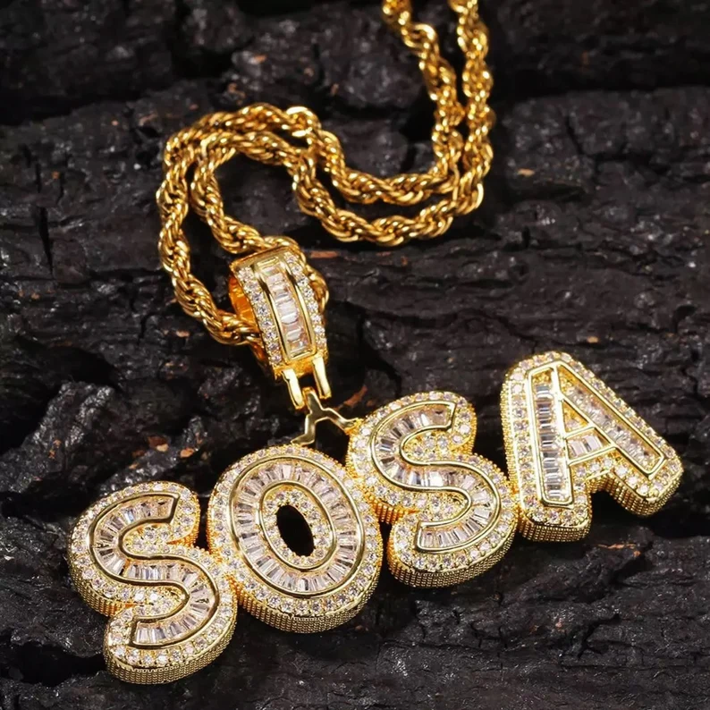 Iced Out Rope Chain 2 to 6 Baguette Letters Custom Name Initial Necklace-silviax