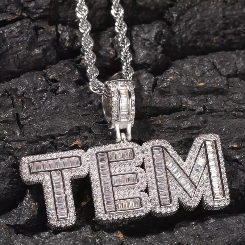 Iced Out Rope Chain 2 to 6 Baguette Letters Custom Name Initial Necklace-silviax