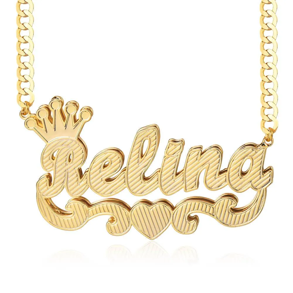 Personalized Gold Plated Double Layer Crown Heart Name Necklace