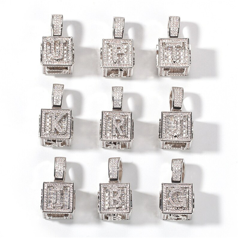 Hip Hop Box Letter Personalized Custom Cubic Zircon Initial Name Necklace-silviax