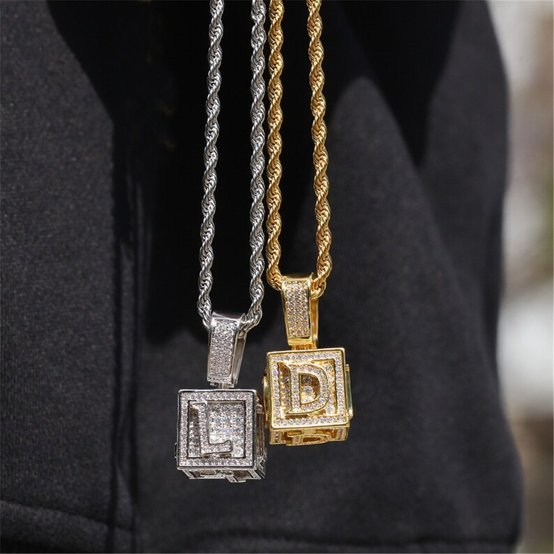 Hip Hop Box Letter Personalized Custom Cubic Zircon Initial Name Necklace