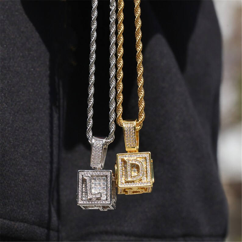 Hip Hop Box Letter Personalized Custom Cubic Zircon Initial Name Necklace-silviax