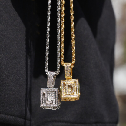 Hip Hop Box Letter Personalized Custom Cubic Zircon Initial Name Necklace-silviax