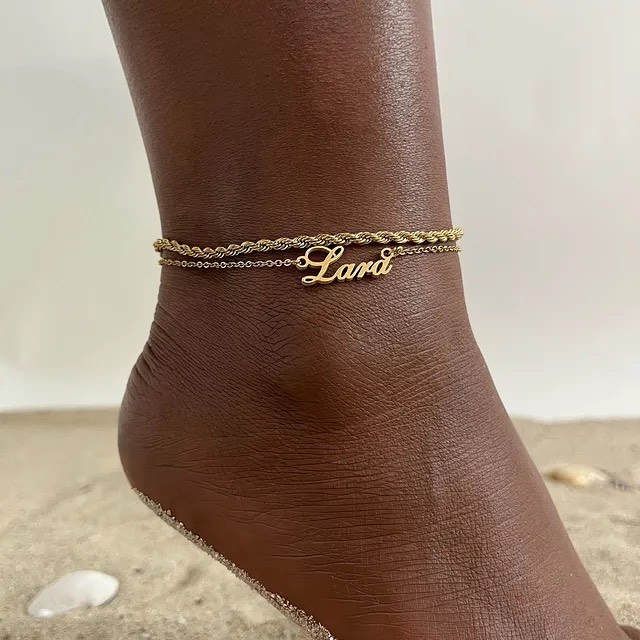 Double Layers Personalized Gold Plated Name Anklet Rope Chain-silviax