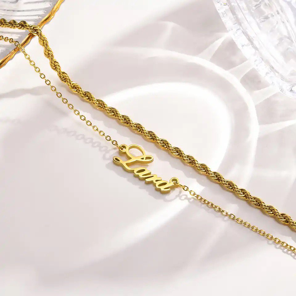 Double Layers Personalized Gold Plated Name Anklet Rope Chain-silviax