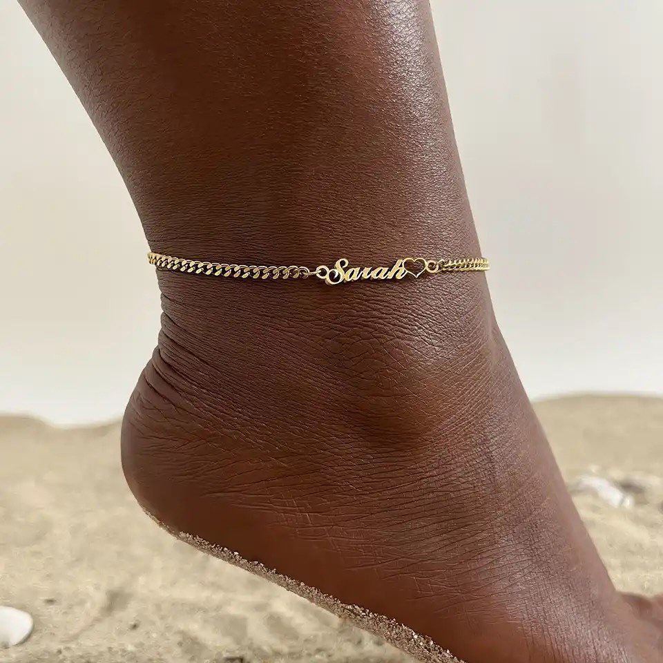 Heart Personalized Gold Plated Name Anklet-silviax