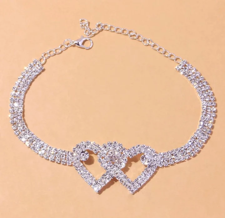 Zircon Sparkling Heart X Heart Crystals Anklet