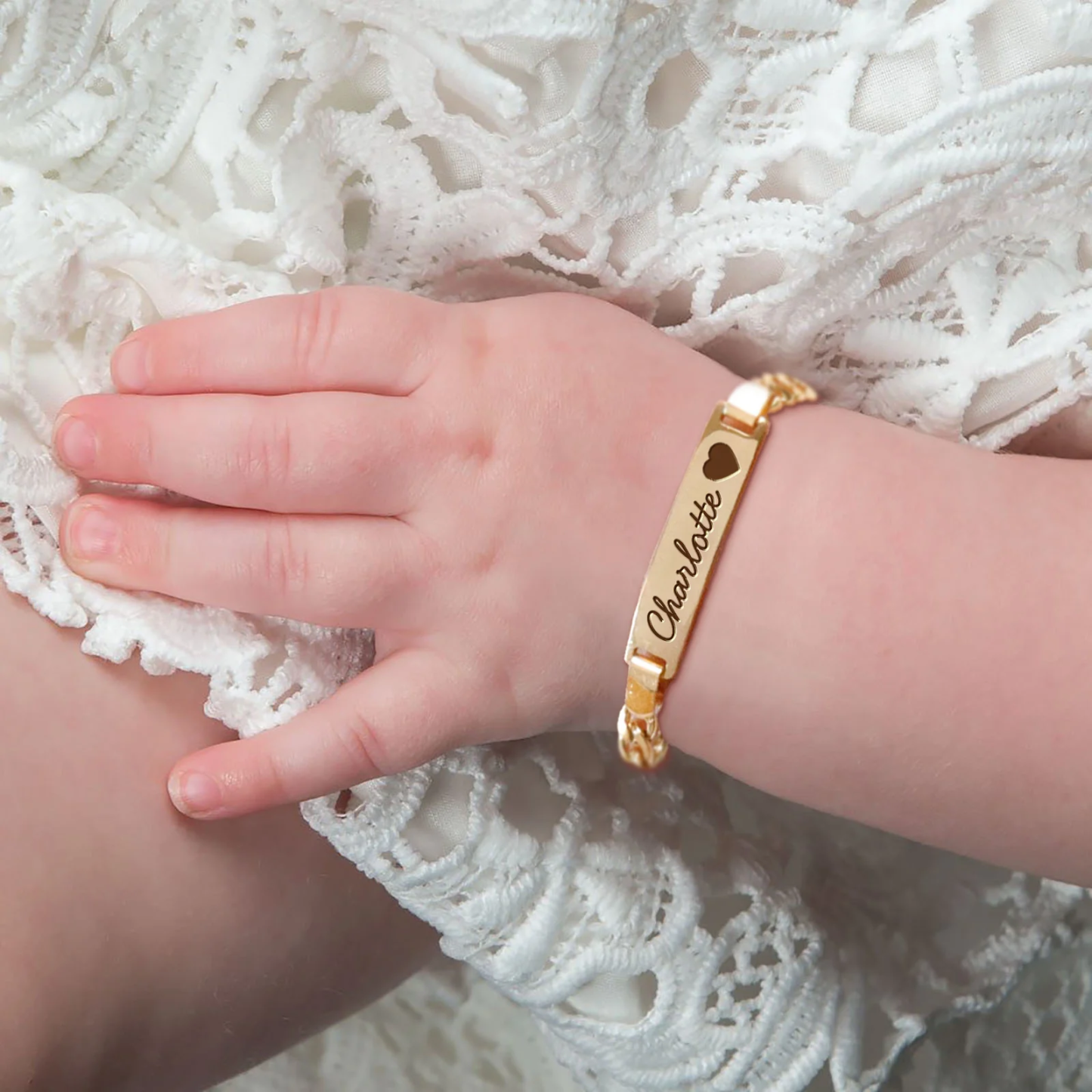 Baby Kids Heart With Name Customized Gold Plated Name ID Bracelet-silviax