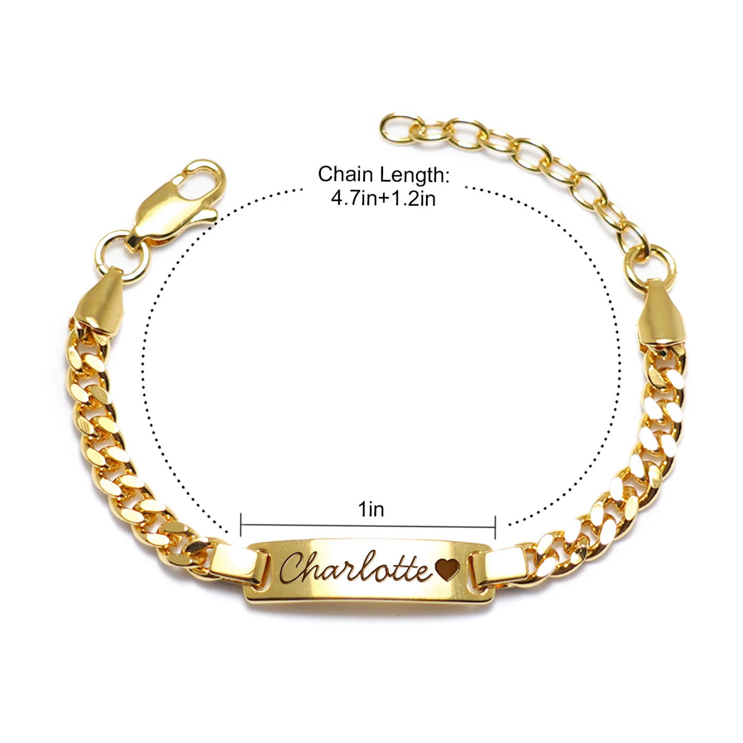 Baby Kids Heart With Name Customized Gold Plated Name ID Bracelet-silviax