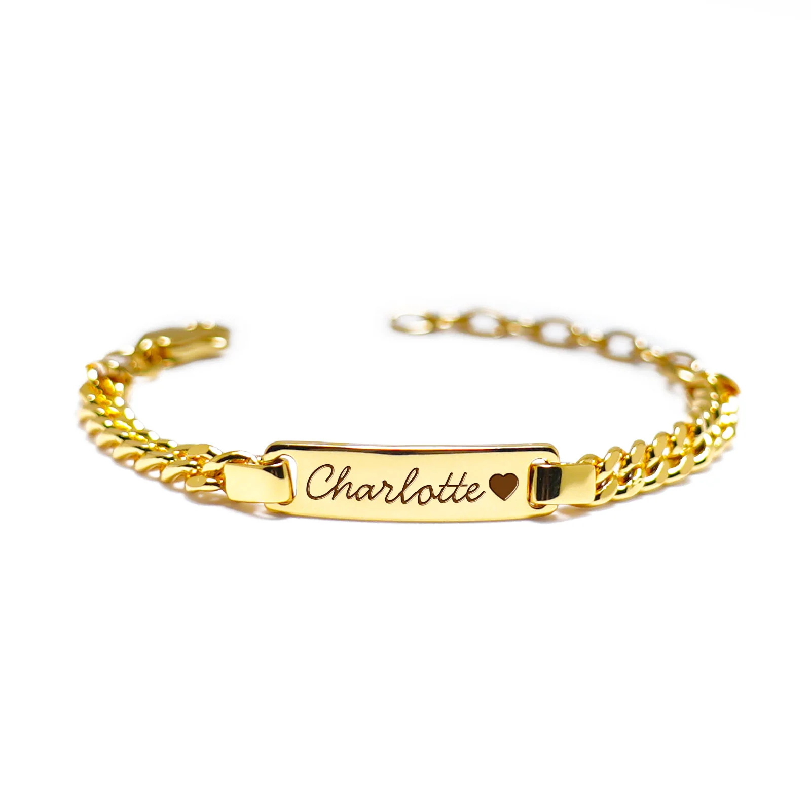 Baby Kids Heart With Name Customized Gold Plated Name ID Bracelet-silviax
