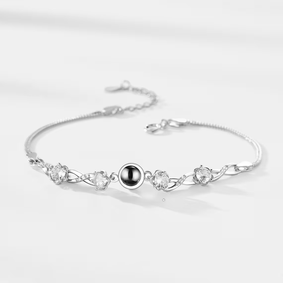 Flower Zircon Photo Projection Bracelet Personalized Custom Charm Photo Bracelet-silviax