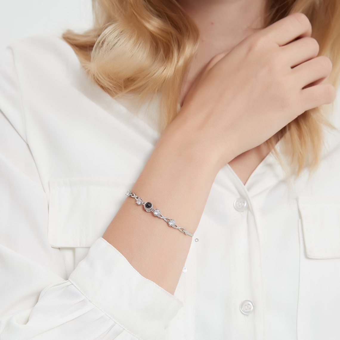 Flower Zircon Photo Projection Bracelet Personalized Custom Charm Photo Bracelet-silviax