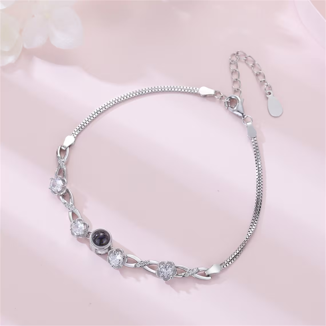 Flower Zircon Photo Projection Bracelet Personalized Custom Charm Photo Bracelet-silviax