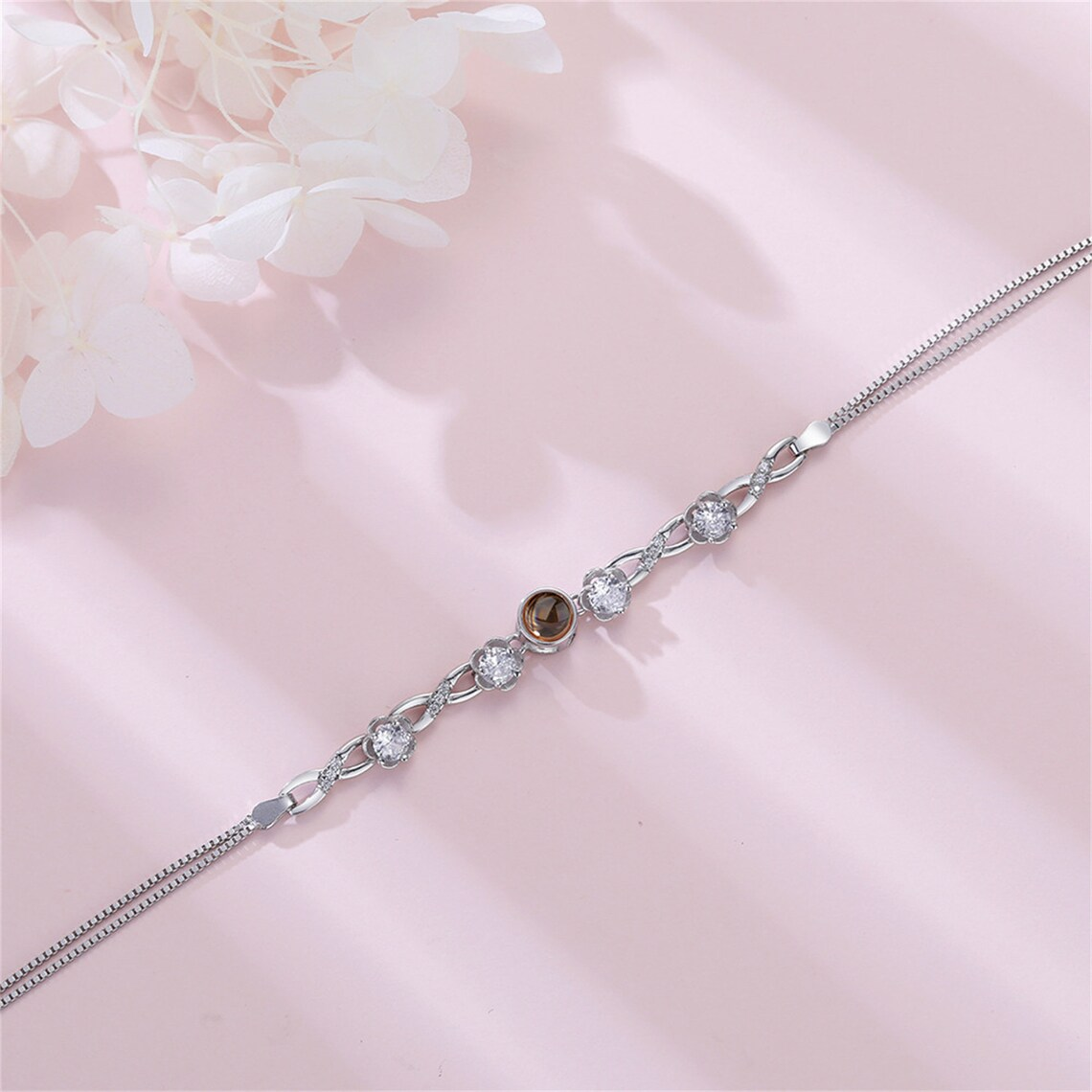 Flower Zircon Photo Projection Bracelet Personalized Custom Charm Photo Bracelet-silviax