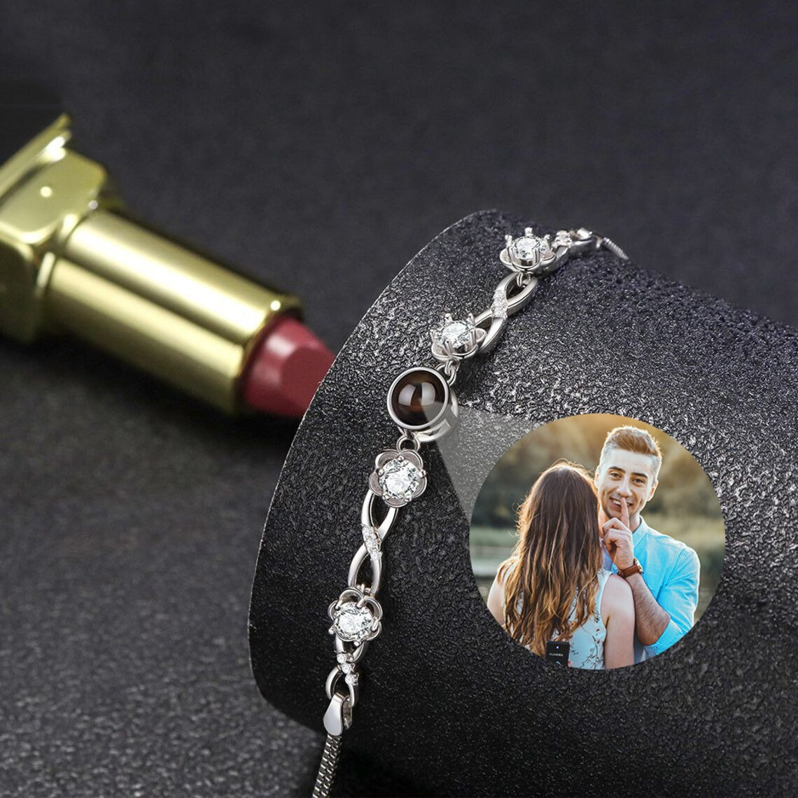Flower Zircon Photo Projection Bracelet Personalized Custom Charm Photo Bracelet-silviax