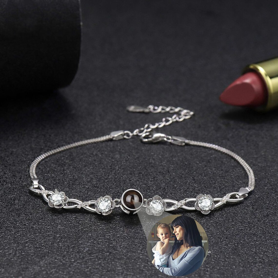 Flower Zircon Photo Projection Bracelet Personalized Custom Charm Photo Bracelet-silviax