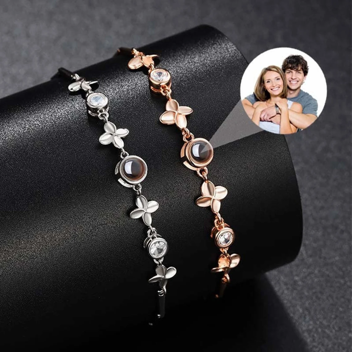 Flower Photo Projection Bracelet Personalized Custom Memorial Photo Bracelet