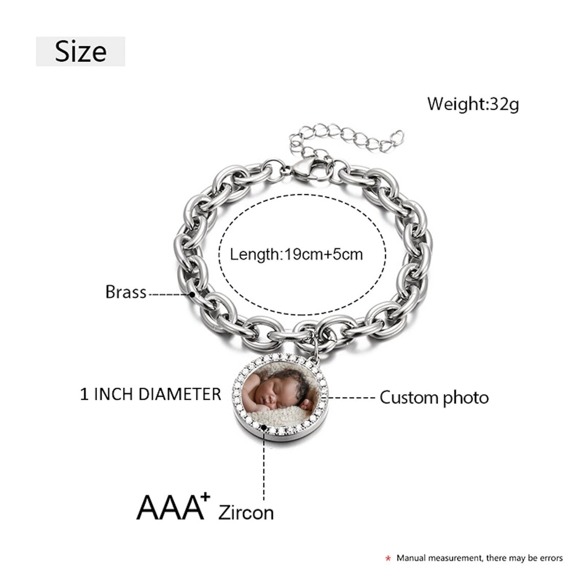 Hip Hop Link Chain Picture Bracelet Custom Photo Bracelet