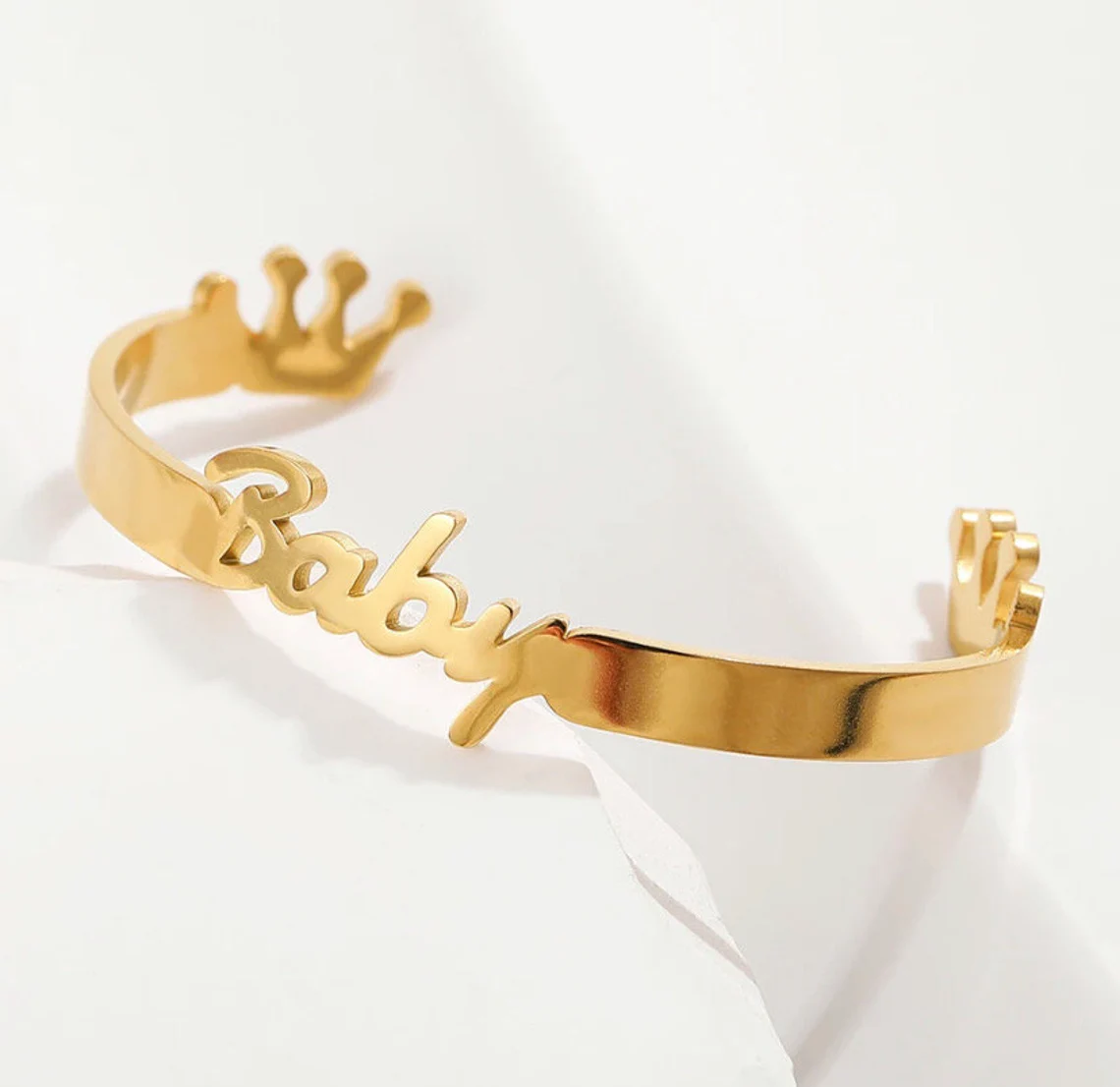 Baby Kids Crown With Nameplate Custom Name Cuff Bracelet