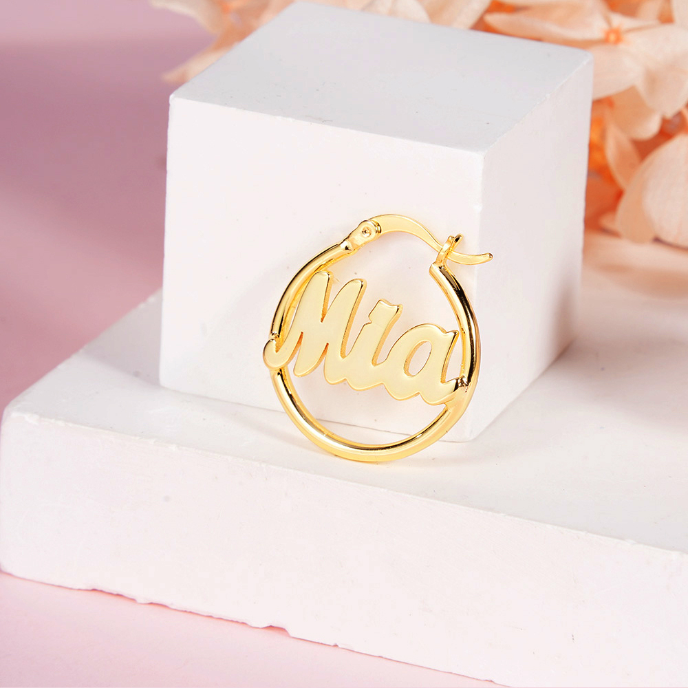 Baby Kids Personalized Custom Gold Plated Hoop Name Earrings 22mm-silviax
