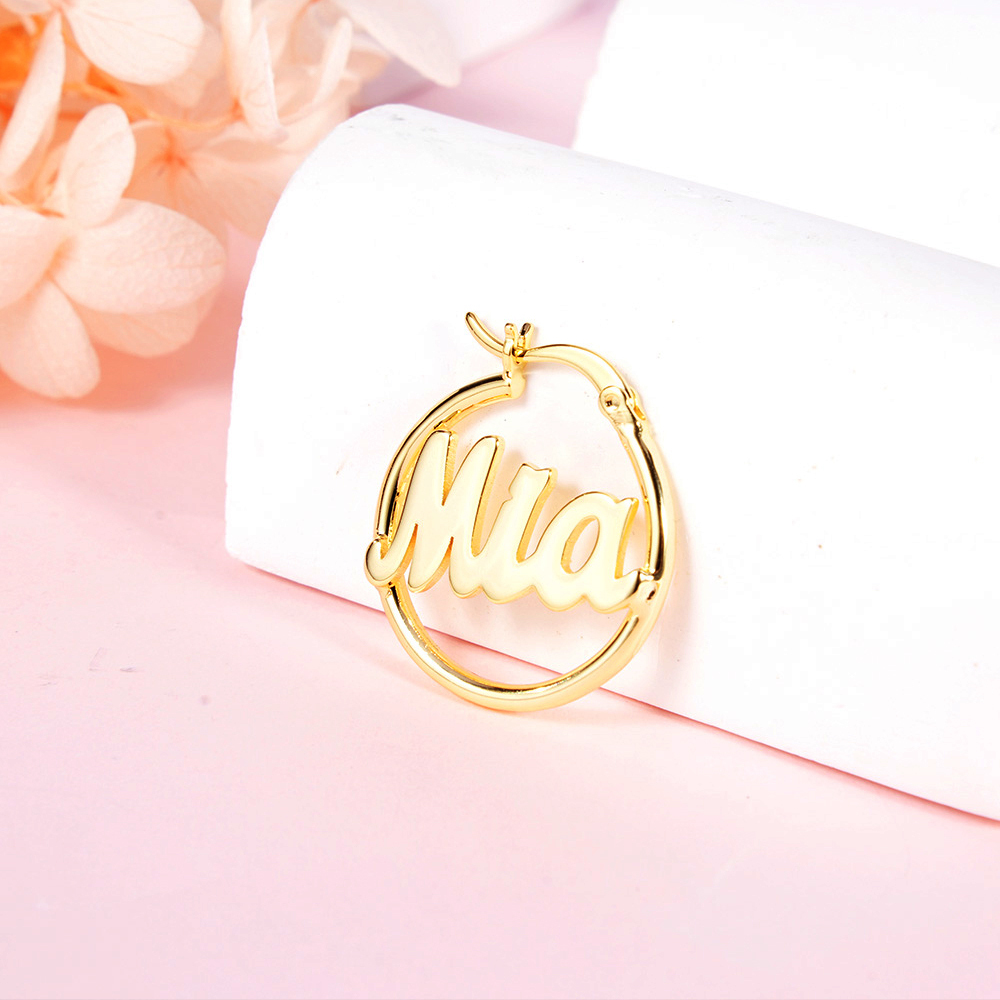 Baby Kids Personalized Custom Gold Plated Hoop Name Earrings 22mm-silviax