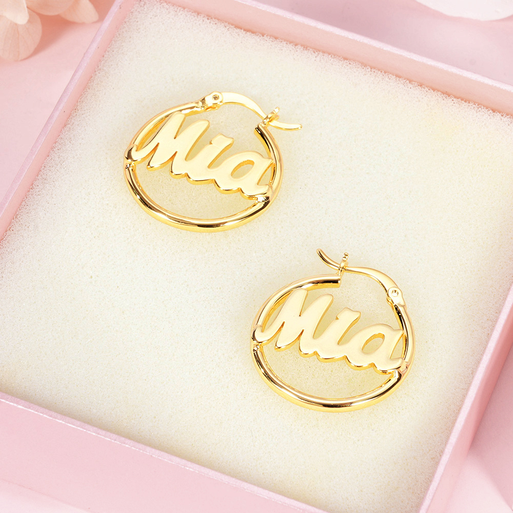 Baby Kids Personalized Custom Gold Plated Hoop Name Earrings 22mm-silviax