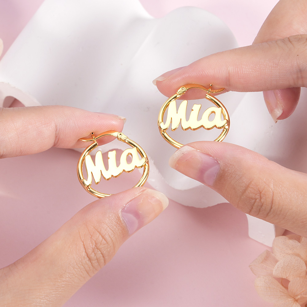 Baby Kids Personalized Custom Gold Plated Hoop Name Earrings 22mm-silviax