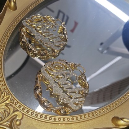 Bling Bling Love Heart Custom Gold Plated Name Twist Hoop Earrings-silviax