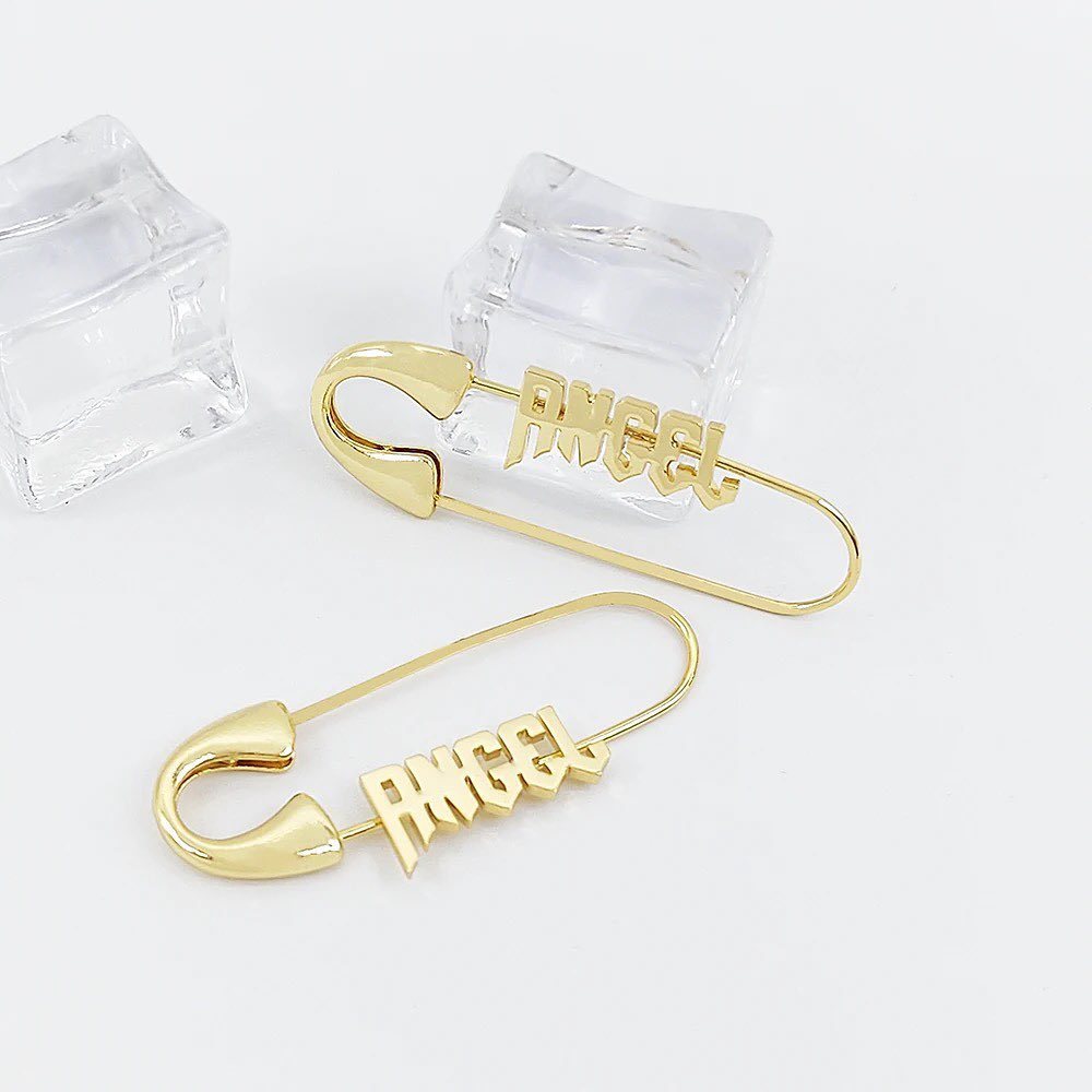 Paper Clip Custom Gold Plated Old English Name Earrings-silviax