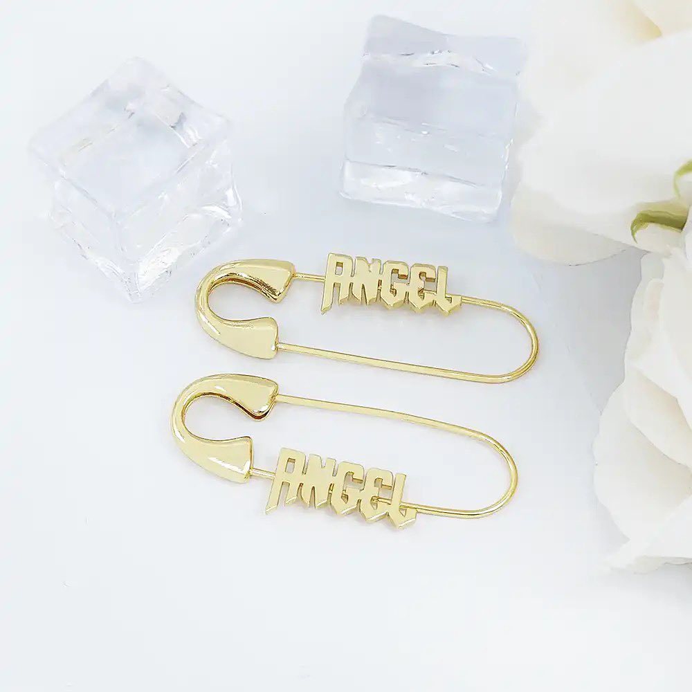 Paper Clip Custom Gold Plated Old English Name Earrings-silviax