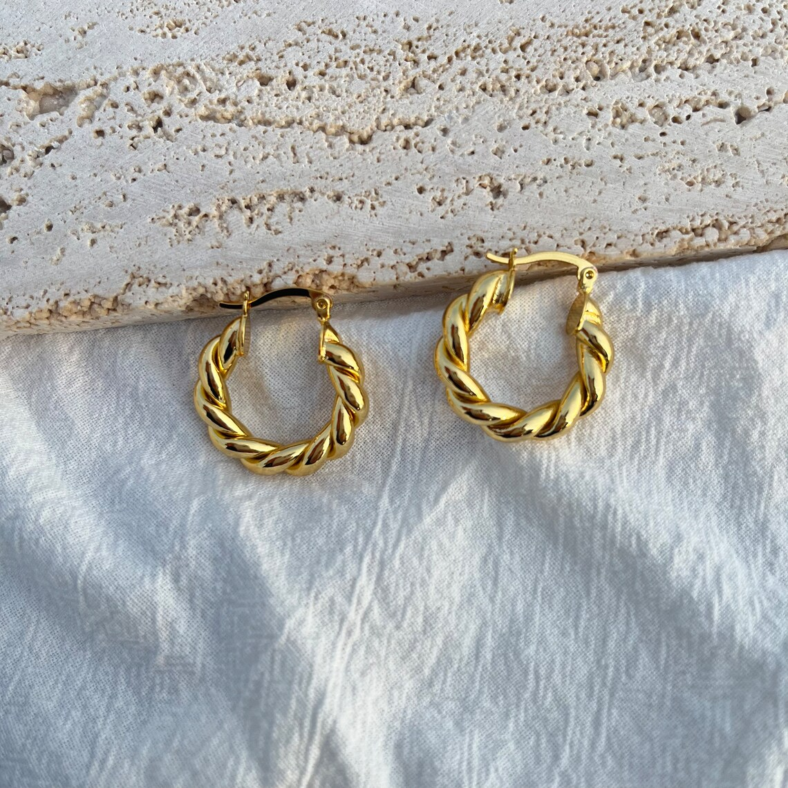 22mm Gold Plated Twist Hoop Earrings Baby Gifts-silviax