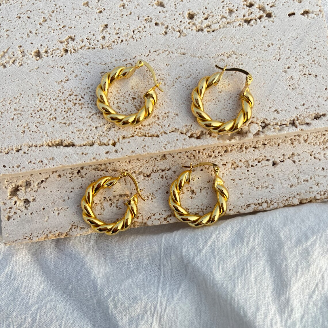 22mm Gold Plated Twist Hoop Earrings Baby Gifts-silviax