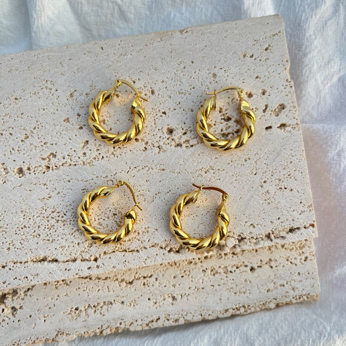 22mm Gold Plated Twist Hoop Earrings Baby Gifts-silviax