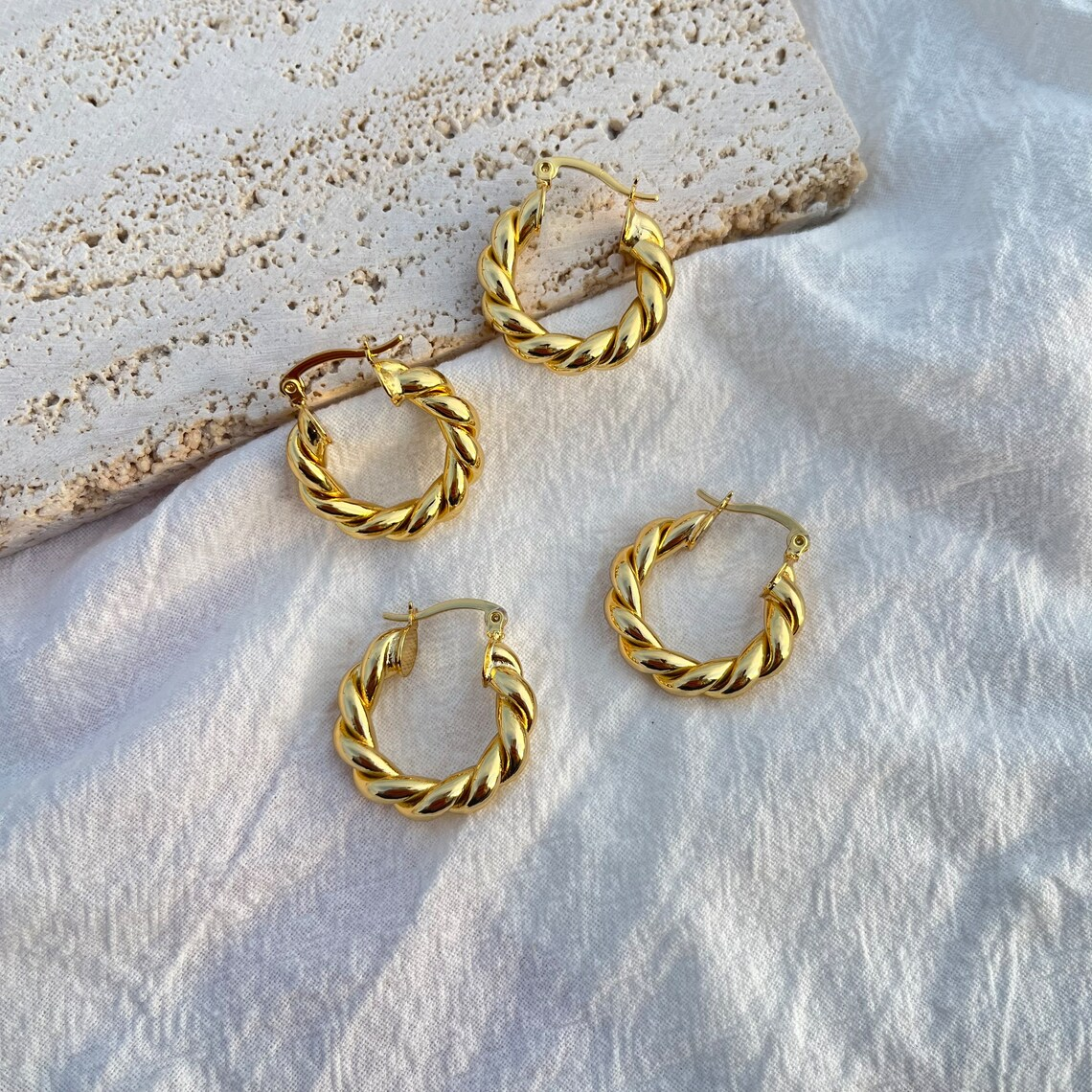 22mm Gold Plated Twist Hoop Earrings Baby Gifts-silviax
