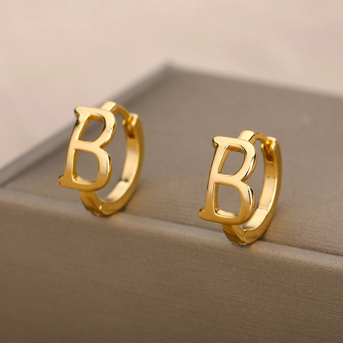 25mm Initial Earring Custom Letter Hoop Gold Plated Earring -silviax