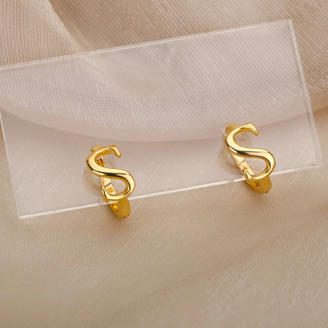 25mm Initial Earring Custom Letter Hoop Gold Plated Earring -silviax