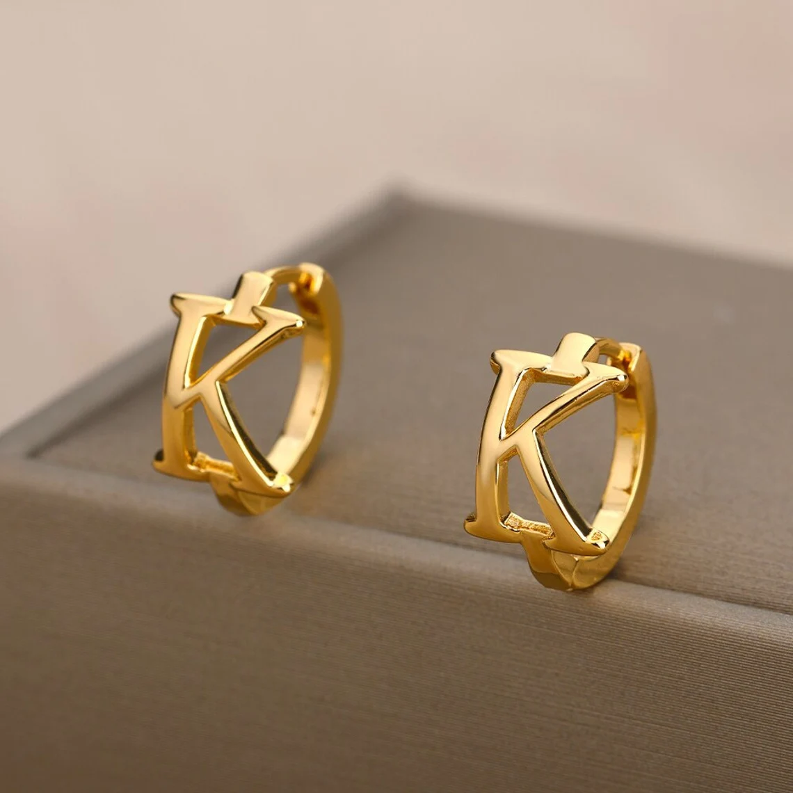 25mm Initial Earring Custom Letter Hoop Gold Plated Earring -silviax