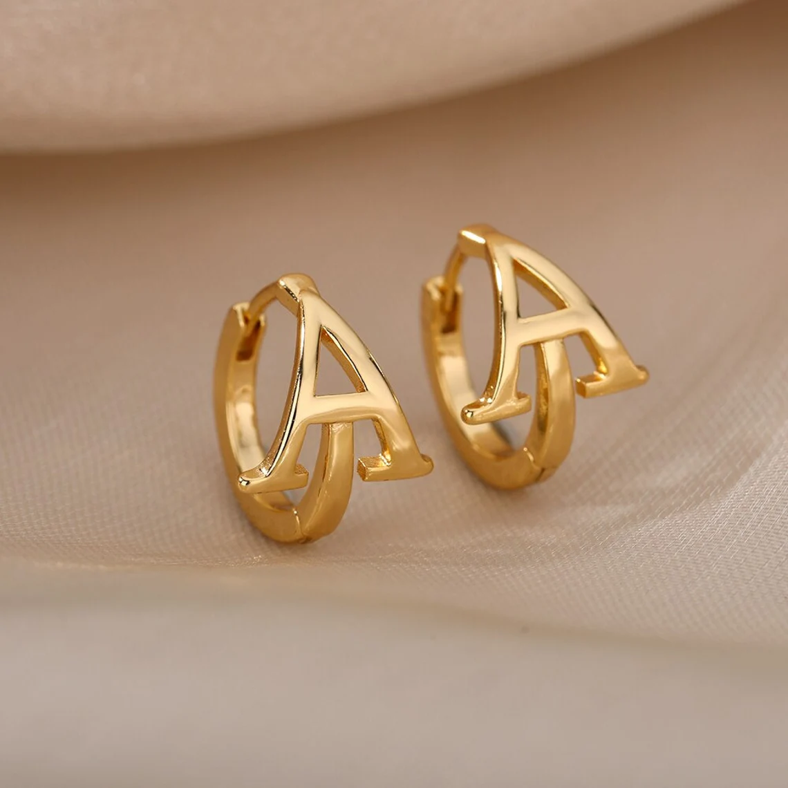 25mm Initial Earring Custom Letter Hoop Gold Plated Earring -silviax
