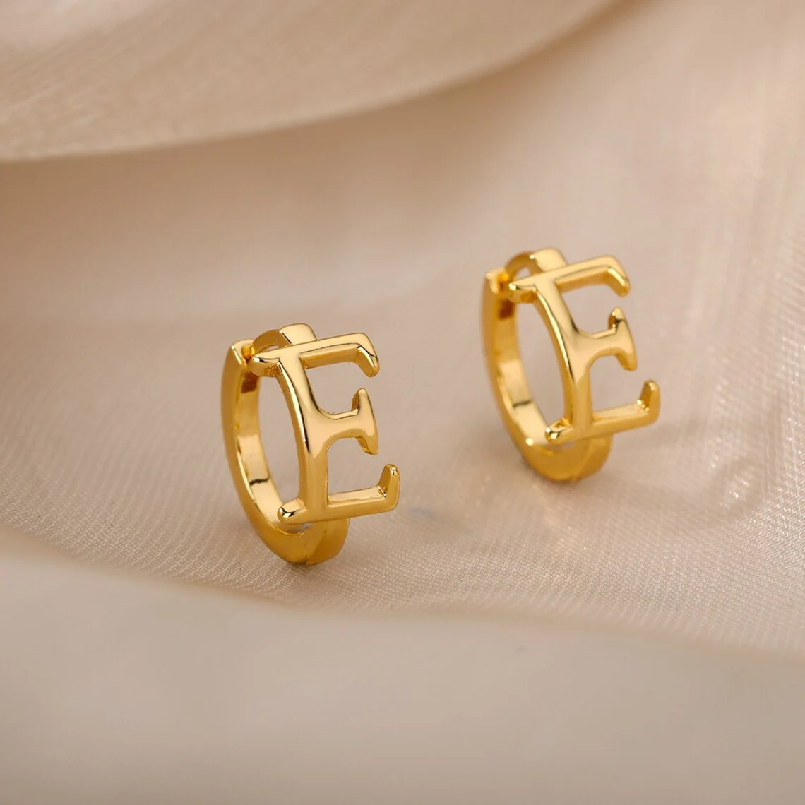 25mm Initial Earring Custom Letter Hoop Gold Plated Earring -silviax