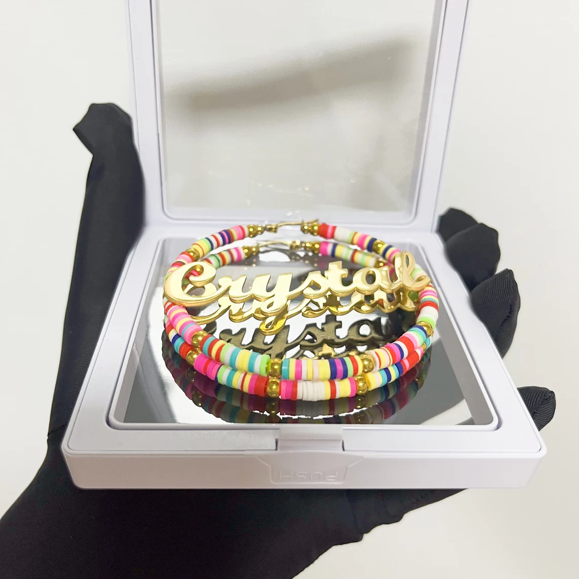 60mm Colorful Name Earring Engraved Bohemia Fimo Clay Personalized Hoop Earrings-silviax