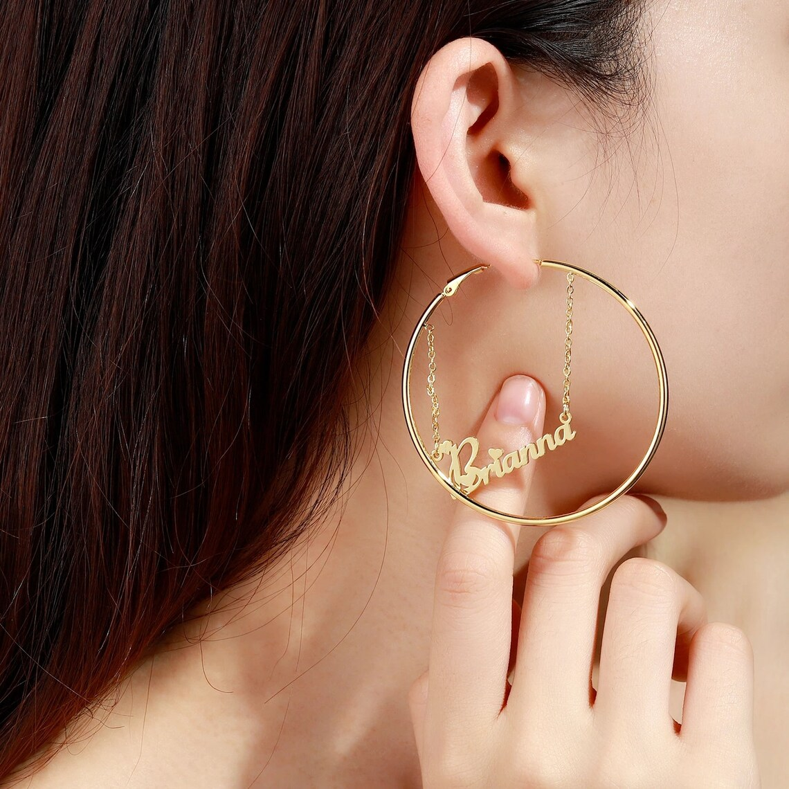 60mm/40mm Personalized Gold Plated Hoop Name Earring -silviax