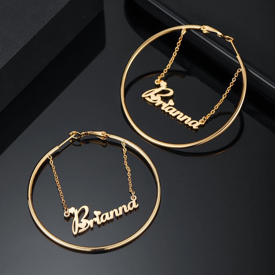 60mm/40mm Personalized Gold Plated Hoop Name Earring -silviax